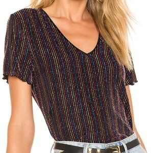 House of Harlow X Revolve Clothing Sparkly Metallic Black V Neck Shirt Top NWT